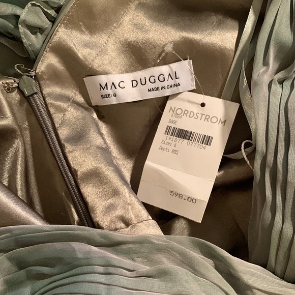 MAC DUGGALFaux Wrap Illusion Bishop Sleeve Tiered Gown